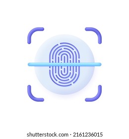 3D Fingerprint recognition isolated on white background. Fingerprint scanning. The concept of biometric authorization and business security. Can be used for many purposes. Trendy vector in 3d style.