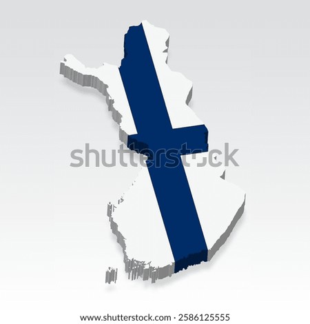 3D  Finland map with flag. Three dimensional map of Finland with shadow. Flag Republic of Finland on white background for your design, app, UI.  Stock vector. EPS10.