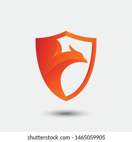 3D fire bird phoenix and shield logo concept. eagle, hawk, falcon