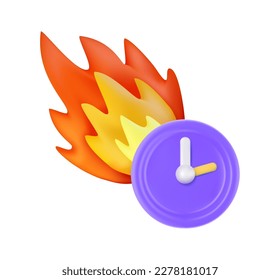 Icono de encendido y reloj de 3d representaciones realistas. Símbolo de fecha límite en estilo de caricatura, objetos aislados sobre fondo blanco. Ilustración vectorial.