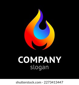 3d fire flame, a hot symbol on black background, vector illustration