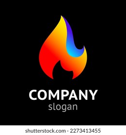 3d fire flame, a hot symbol on black background, vector illustration