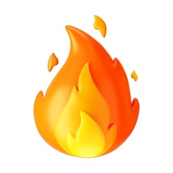 3d Fire Flame Icon With Burning Red Hot Sparks Isolated On White Background. Render Sprite Of Fire Emoji, Energy And Power Concept. 3d Cartoon Simple Vector Illustration