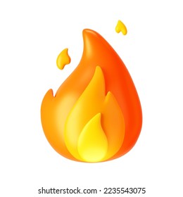 Icono de la llama de fuego 3d con chispas calientes rojas quemadas aisladas en fondo blanco. Rentabilidad de emoji de fuego, energía y concepto de poder. 3.ª ilustración vectorial simple de dibujos animados