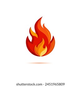 3d fire flame icon with burning red hot sparks isolated on white background. Render sprite of fire emoji, energy and power concept. 3d cartoon simple vector illustration