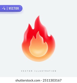 3d fire flame icon with burning red hot sparks isolated on white background. Camping, energy and power concept, 3d vector icon