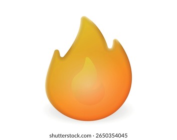 3d fire flame icon with burning red hot sparks isolated on white background.