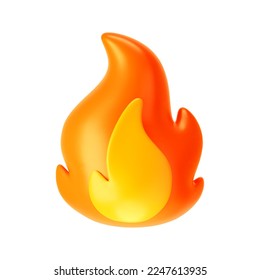 Icono de la llama de fuego 3d aislado en fondo blanco. Representación de emoji de fuego, energía y concepto de poder. 3.ª ilustración vectorial simple de dibujos animados