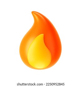 3D-Feuerflammensymbol einzeln auf weißem Hintergrund. Render of fire emoji, Energie und Macht Konzept. 3D-Cartoon, einfache Vektorgrafik