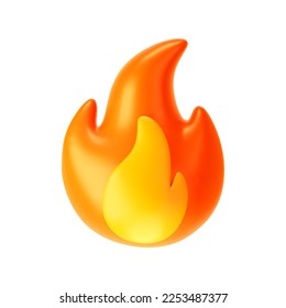 3d fire flame icon isolated on white background. Render of fire emoji, energy and power concept. 3d cartoon simple vector illustration