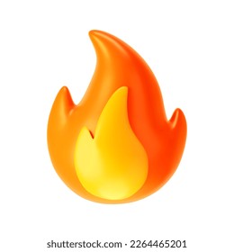 3d fire flame icon isolated on white background. Render of fire emoji, energy and power concept. 3d cartoon simple vector illustration