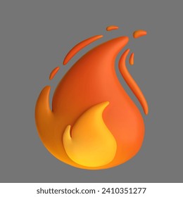 3D-Brandflammensymbol einzeln auf grünem Hintergrund. Vektorgrafik