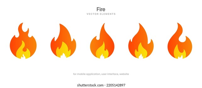 3d fire flames icons collection. Red flame in abstract style on white background for UI UX website mobile app game operation system.