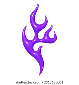 3D fire form in Y2K aesthetic, inflated glossy plastic flame, isolated vector design element for 2000s retro style