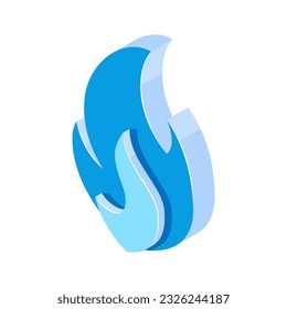 3d fire icon in isometric projection. Blue gas emoji isolated on a white background, vector.