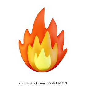 3d fire icon realistic render. Isolated hot sticker in cartoon style. Symbol of good content.