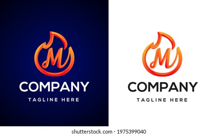 3d fire logo letter M
