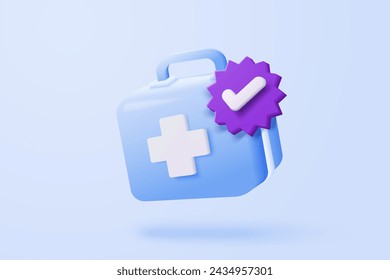 3d first aid medicine box with plus icon. Vaccination medical equipment, emergency pack, hospital or ambulance safety bag. medical pharmacy medicament. 3d medicine cure icon vector render illustration