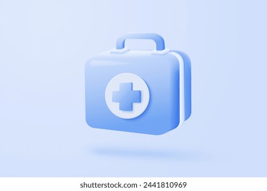 3d first aid medicine box with plus icon. Vaccination medical equipment, emergency pack, hospital or ambulance safety bag. medical pharmacy medicament. 3d medicine cure icon vector render illustration