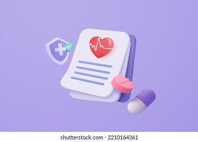 3d First Aid Medicine With Check List For Health Pharmaceutical. Cartoon Minimal Of First Aid And Health Care. Medical Symbol Of Emergency Help. 3d Pharmacy Drug Icon Vector Render Illustration