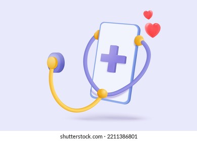 3d first aid medicine and emergency call to hospital for diagnostic health pharmaceutical. Heart checkup online consultation with doctor on phone. 3d diagnostic urgency icon vector render illustration