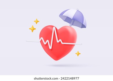 3d first aid medicine and emergency call to hospital for diagnostic health pharmaceutical. Heart checkup online consultation with call center. 3d diagnostic urgency icon vector render illustration