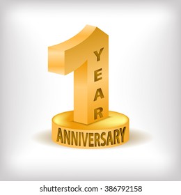 3D first Year Anniversary with stand Design, vector 