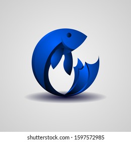 3D Fish Beta Logo Icon Vector Illustration