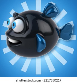 
3d fish render illustration cartoon drawing. Sea life vector character.
