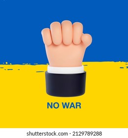 3d fist on Ukraine flag background with an inscription No war. Pray For Ukraine peace. Save Ukraine from russia. Vector illustration.