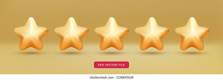 3d calificación de cinco estrellas. 3d linda estrella dorada. estilo 3d de representación de dibujos animados. icono lindo malla vectorial 3d