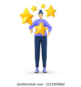 3d five stars the best estimate of performance, the score of five points. people leave feedback and comments, successful work is the highest score vector. 3d vector illustration on white background