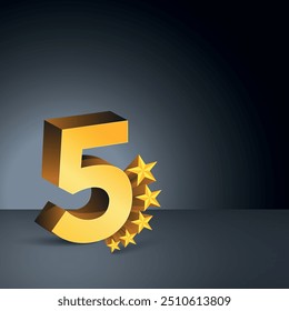 3d Cinco estrellas y dígitos brillantes, calificación Cliente, concepto de revisiones