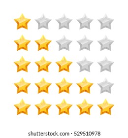 3D five stars rating icon set. Isolated quality rate status level for web or app. Vector illustration