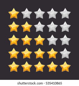 3D five stars rating icon set. Isolated quality rate status level for web or app. Vector illustration