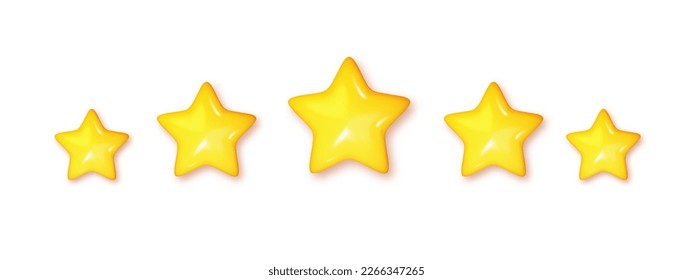 3D five yellow glossy stars. Concept rating. Successful work highest score of five points. 3d Vector.