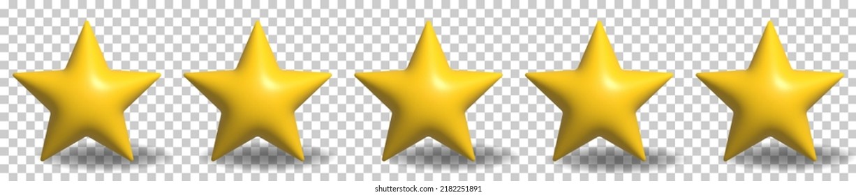 3d five yellow stars. Customer rating feedback concept. Vector illustration isolated on transparent background