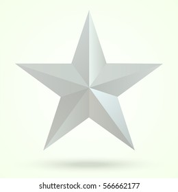 3D five-pointed white star on a gradient background with shadow. Abstract design of spatial geometric shapes. Heraldic symbol of excellence, quality and awards.