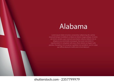 3d flag Alabama, state of United States, isolated on background with copyspace