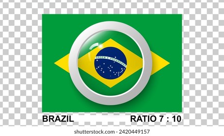 3D flag of brazil isolated on transparent background proportion 7:10 original color. vector illustration.