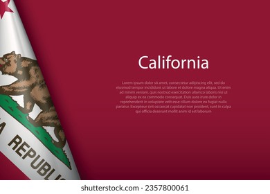 3d flag California, state of United States, isolated on background with copyspace