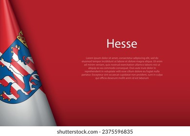 3D-Flagge Hesse, Bundesland Deutschland, einzeln auf Hintergrund mit Kopienraum