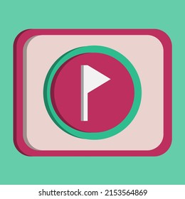 3D flag icon button vector with turquoise and pink background, best for property design images, editable colors, popular vector illustration