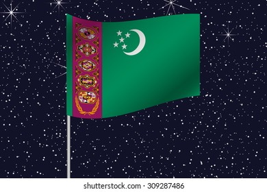 3D Flag Illustration waving in the night sky of the country of  Turkmenistan