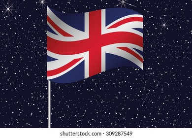 3D Flag Illustration waving in the night sky of the country of  United Kingdom