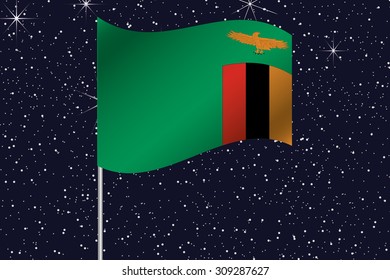 3D Flag Illustration waving in the night sky of the country of  Zambia