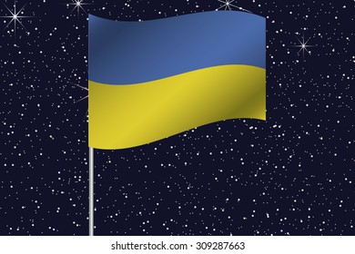 3D Flag Illustration waving in the night sky of the country of  Ukraine