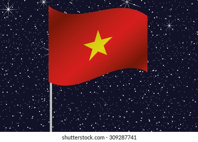 3D Flag Illustration waving in the night sky of the country of Vietnam