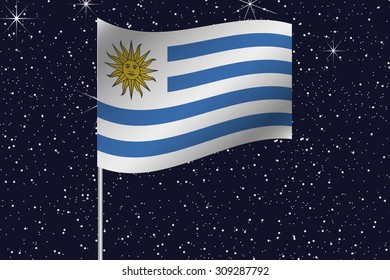 3D Flag Illustration waving in the night sky of the country of  Uruguay
