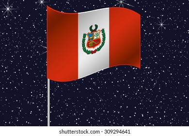 3D Flag Illustration waving in the night sky of the country of Peru
